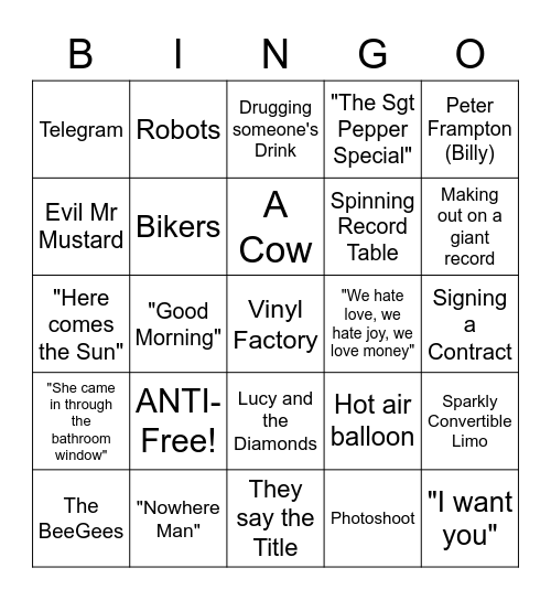 Sgt Pepper's Lonely Hearts Club Band - Round 1 Bingo Card