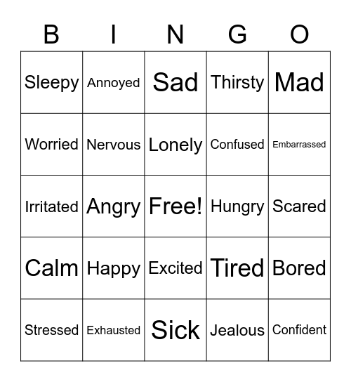 Feelings Bingo Card