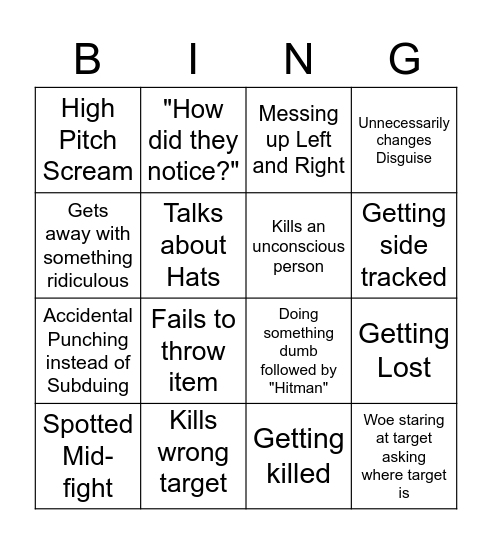 Woe's Hitman Bingo Card