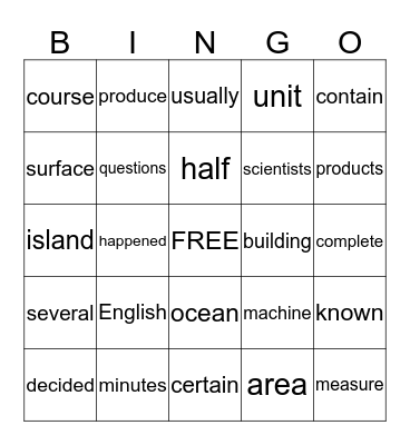SIGHT WORD BINGO Card