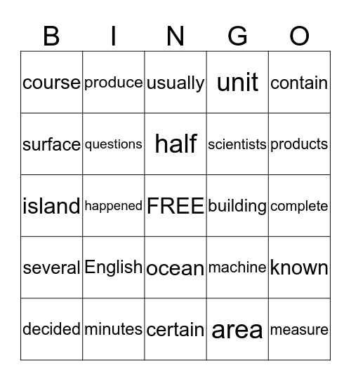 SIGHT WORD BINGO Card