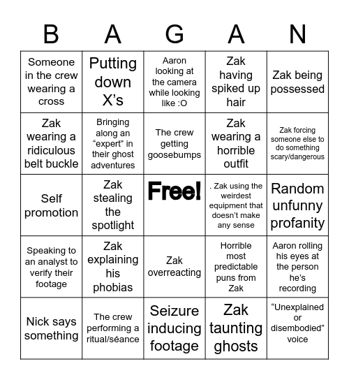 Ghost Adventures Bingo Card