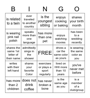 Find someone who... Bingo Card