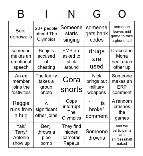 Seaside Olympics Bingo Card