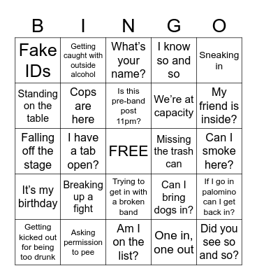 Malibu Nights Bingo Card