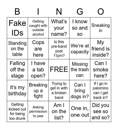 Malibu Nights Bingo Card