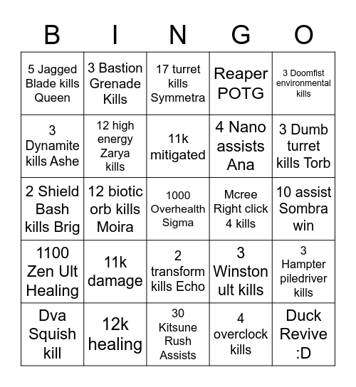 Overwatch Shenanigans pt 2 Bingo Card