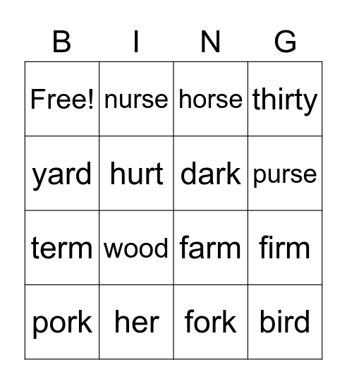 Phonics Bingo Card