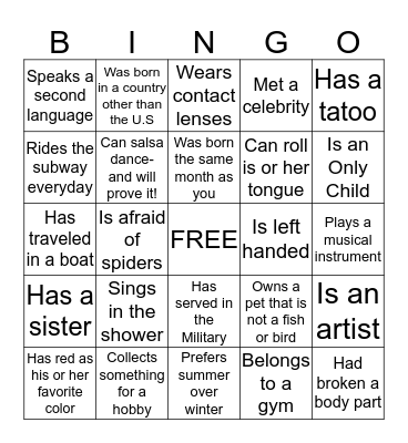 Find Someone Who.... Bingo Card