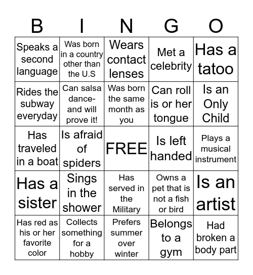 Find Someone Who.... Bingo Card