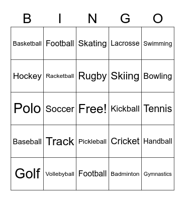 Sports Bingo Card