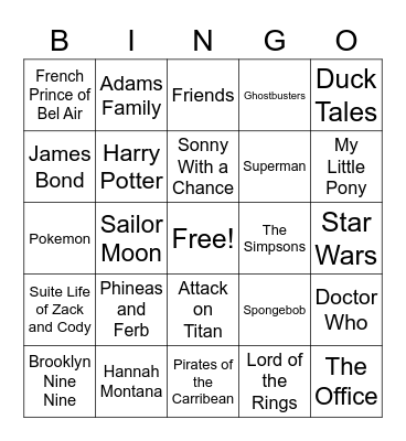 Themes from Movies & TV Shows (V2) Bingo Card