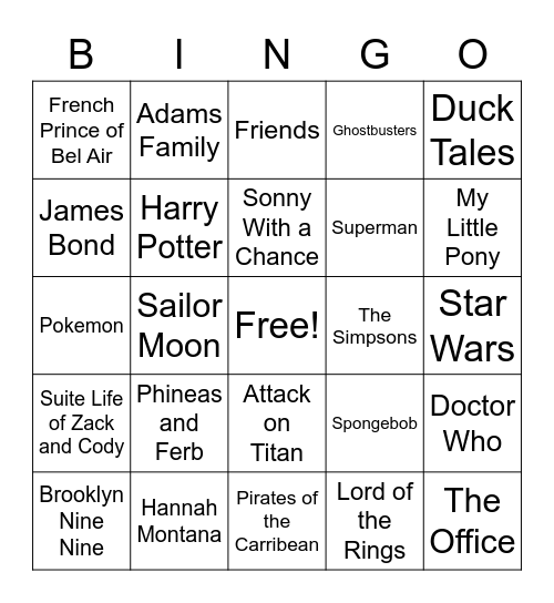 Themes from Movies & TV Shows (V2) Bingo Card