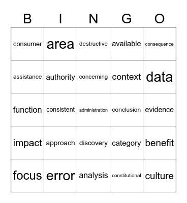 Vocabulary Bingo Card