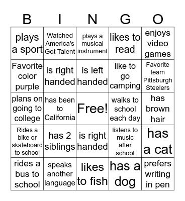 Builders Club Bingo Card
