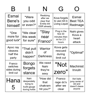 TEA GAMERS Bingo Card