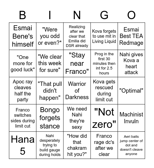 TEA GAMERS Bingo Card