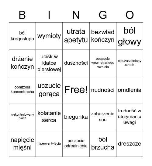 Nerwica Bingo Card