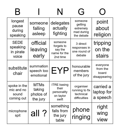 GA Bingo Card