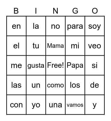Palabras Frecuente Bingo Card