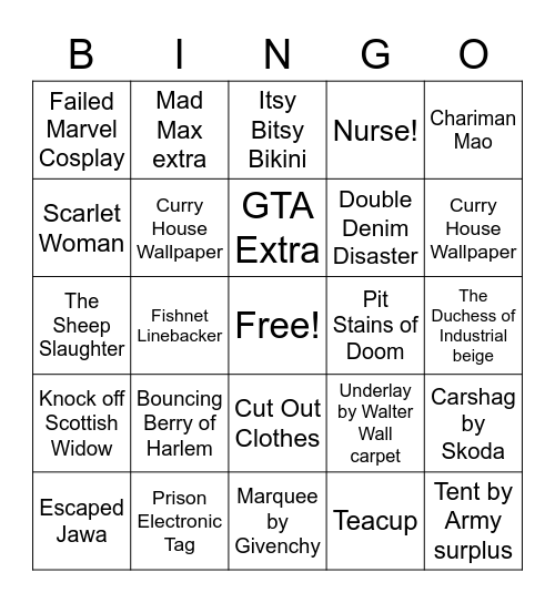 Harry´s Wife Fash-Onn Bingo Card