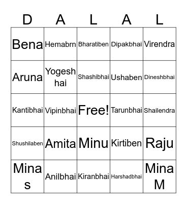 Diwali Party Bingo Card