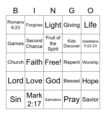 Sermon Bingo Card