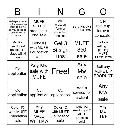 Makeup forever Bingo Card