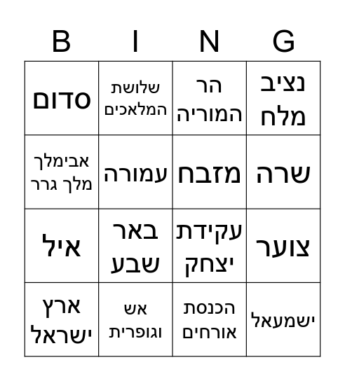 בינגו פרשת וירא Bingo Card
