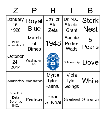 Zeta Bingo Card