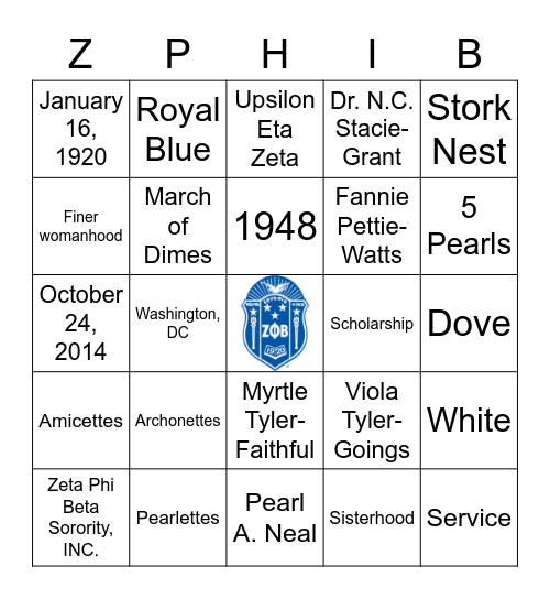 Zeta Bingo Card