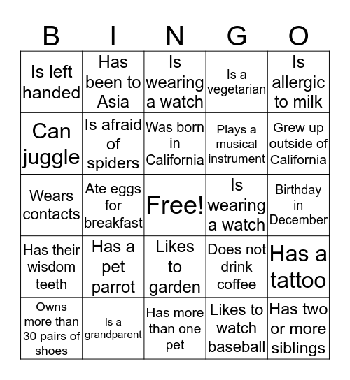 HHS Bingo Card