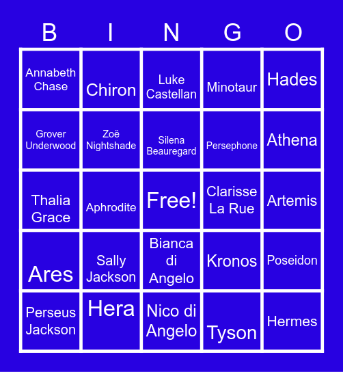 PERCY JACKSON Bingo Card