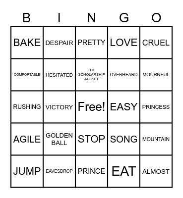 VOCABULARY BINGO Card