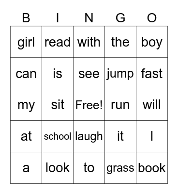 BINGO SIGHT WORDS #1 Bingo Card