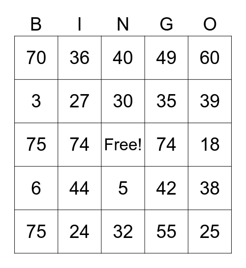 2d10 Math Game Bingo Card