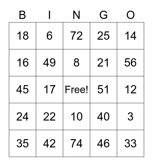 2d10 Math Game 02 Bingo Card