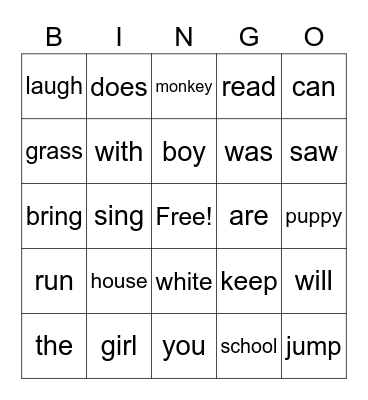 BINGO SIGHT WORDS #2 Bingo Card
