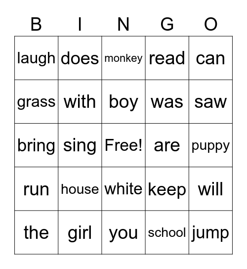 BINGO SIGHT WORDS #2 Bingo Card