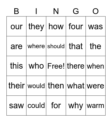 BINGO SIGHT WORDS #3 Bingo Card