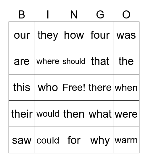 BINGO SIGHT WORDS #3 Bingo Card