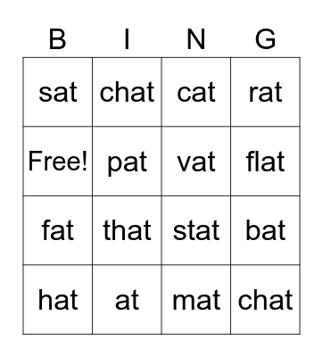 BINGO "AT" FAMILY Bingo Card