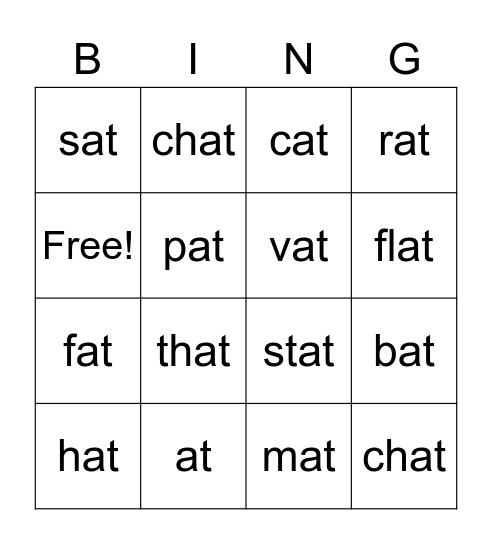 BINGO "AT" FAMILY Bingo Card