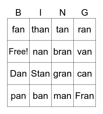 BINGO "AN" FAMILY Bingo Card
