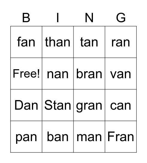 BINGO "AN" FAMILY Bingo Card