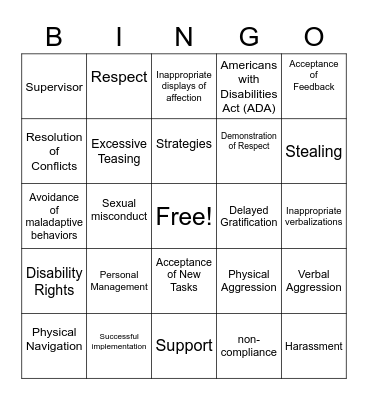 Occupational/Employment Preparation Bingo Card