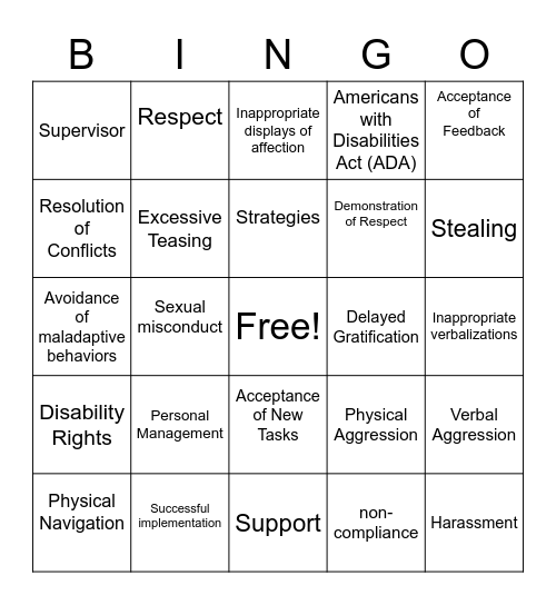 Occupational/Employment Preparation Bingo Card