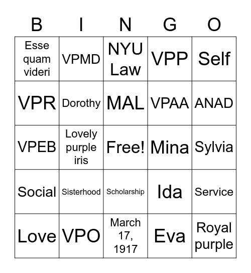 DPhiE Alpha Psi Bingo Card