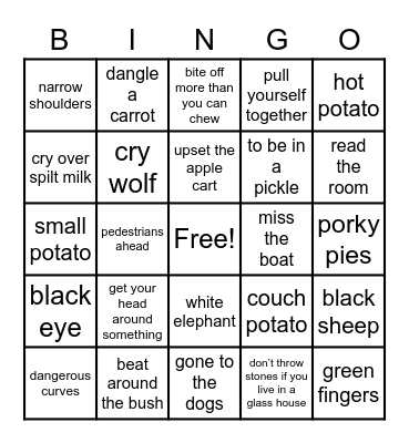 English Bingo Card