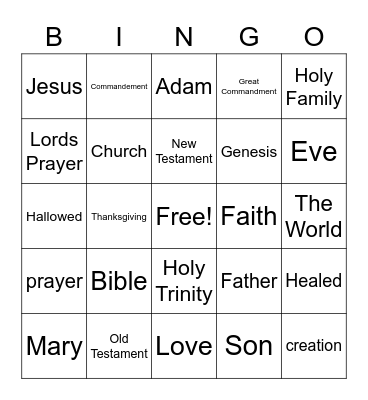 Sunday School Bingo Card